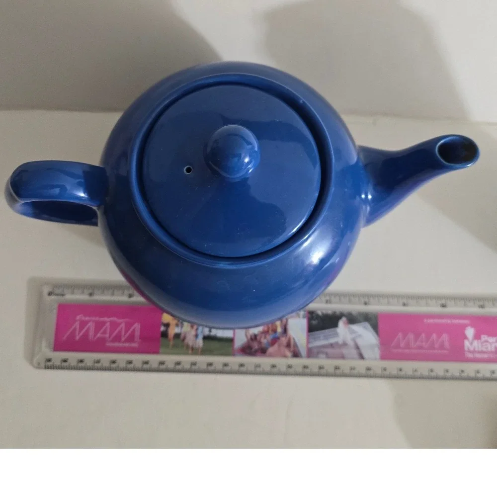 Cobalt Blue‎ Ceramic Teapot Round Glazed Tea Pot with Lid 4 Cup